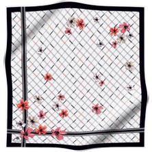 Vissona %100 Twill Ipek Çıtır Çiçek Desenli Narçiçeği - Krem Renkli 90X90 Eşarp Dikim Şekli : El Dikişi