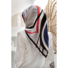 Vissona Tivil Ipek Eşarp 60780 - 6 - 0002 - 0032 Saks Beyaz Çizgi Desen