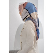 Vissona %100 Twill Ipek Geometrik Desenli Pudra - Bebe Mavisi Renkli 90X90 Eşarp Dikim Şekli : El Dikişi