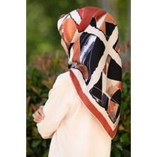 Vissona %100 Twill Ipek Geometrik Desenli Taba - Bej Renkli 90X90 Eşarp Dikim Şekli : El Dikişi