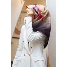 Vissona %100 Twill Ipek Suluboya Çiçek Desenli Hardal - Bordo Renkli 90X90 Eşarp Dikim Şekli : El Dikişi