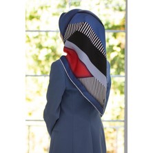 Vissona %100 Twill Renk Bloklu Çizgili Desenli Bordo - Indigo Renkli 90X90 Eşarp Dikim Şekli: El Dikişii