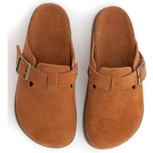 Alamoda Lunela Kadın Hakiki Deri Terlik Kadın Tokalı Sabo Terlik Taba Süet