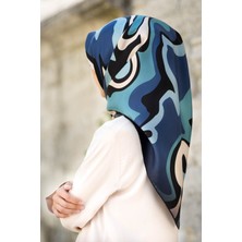 Vissona 100% Twill Ipek Dalga Desenli Indigo - Petrol Mavisi Renkli 90X90 Dikim Şekli : El Dikişi Eşarp