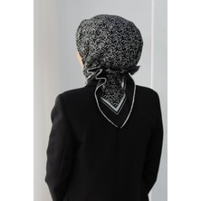 Vissona %100 Twill Ipek Harf Desenli Siyah - Krem Renkli 90X90 Eşarp Dikim Şekli : El Dikişi