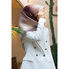 Vissona %100 Twill Ipek Duman Desenli Hardal - Bordo Renkli 90X90 Eşarp Dikim Şekli : El Dikişi