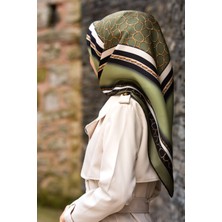 Vissona %100 Twill Ipek Gold Halka Desenli Haki - Siyah Renkli 90X90 Eşarp Dikim Şekli : El Dikişi