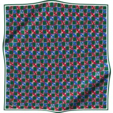 Vissona %100 Twill Ipek Geometrik Desenli Zümrüt Yeşili Renkli 90X90 Eşarp Dikim Şekli : El Dikişi