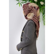 Vissona %100 Twill Ipek Geometrik Desenli Pudra - Gül Kurusu Renkli 90X90 Eşarp Eşarp Kenar Dikiş Şekli El D