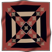 Vissona %100 Twill Ipek Geometrik ve Barok Desenli Taba - Siyah Renkli 90X90 Eşarp Dikim Şekli : El Dikişi