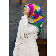 Vissona %100 Twill Renk Bloklu Çizgili Desenli Zümrüt Yeşili - Taba Renkli 90X90 Eşarp Dikim Şekli: El Dikiş