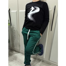 Pidal Giyim Kayakçı Baskılı Pamuklu Uzun Kollu Unisex Çocuk Eşofman Takımı