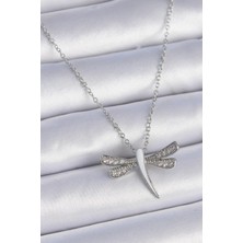 Stainles Steel 316L Çelik Zincir Gümüş Renk Beyaz Sedefli Zirkon Taş Detay Yusufçuk Model Kadın Kolye