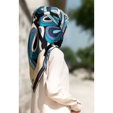 Vissona % 57 Ipek % 43 Viskon Twill Ipek Geometrik Desenli Bebe Mavisi - Indigo Renkli 90X90 Dikim Şekli : E