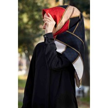 Vissona %100 Twill Ipek Geometrik Desenli Lacivert - Kırmızı Renkli 90X90 Eşarp Dikim Şekli : El Dikişi