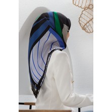 Vissona %100 Twill Ipek Çizgili Geometrik Desenli Siyah - Saks Renkli 90X90 Eşarp Dikim Şekli : El Dikişi