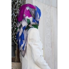 Vissona %100 Twill Ipek Geometrik Desenli Fuşya - Saks Kabuğu Renkli 90X90 Eşarp Dikim Şekli : El Dikişi