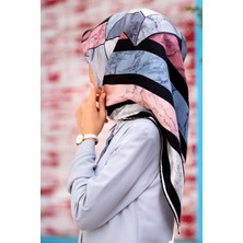 Vissona %100 Twill Ipek Geometrik Mermer Desenli Pudra - Siyah Renkli 90X90 Eşarp Dikim Şekli : El Dikişi