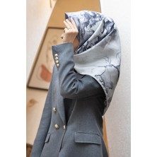 Vissona %100 Twill Ipek Duman Desenli Bej - Gri Renkli 90X90 Eşarp Dikim Şekli : El Dikişi