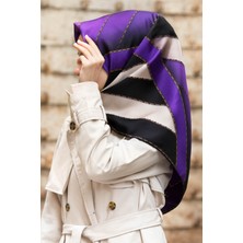 Vissona %100 Twill Ipek Geometrik Desenli Mor - Siyah Renkli 90X90 Eşarp Dikim Şekli : El Dikişi