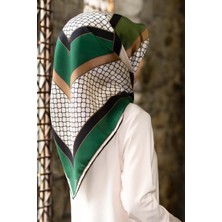 Vissona %100 Twill Ipek Geometrik Desenli Zümrüt Yeşili - Siyah Renkli 90X90 Eşarp Dikim Şekli : El Dikişi