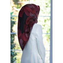 Vissona %100 Twill Ipek Çizgili Çiçek Desenli Siyah - Bordo Renkli 90X90 Eşarp Dikim Şekli : El Dikişi