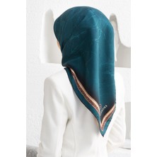 Vissona %100 Twill Ipek Mermer Desenli Petrol Yeşili Renkli 90X90 Eşarp Dikim Şekli : El Dikişi