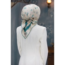 Vissona 100% Twill Ipek Bordürlü Çıtır Çiçek Desenli Petrol Yeşili Renkli 90X90 Dikim Şekli : El Dikişi Eşar