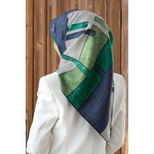 Vissona %100 Twill Ipek Geometrik Desenli Siyah - Zümrüt Yeşili Renkli 90X90 Eşarp Dikim Şekli : El Dikişi