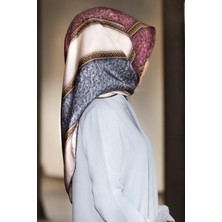 Vissona %100 Twill Ipek Dokulu ve Şerit Desenli Gri - Pudra Renkli 90X90 Eşarp Dikim Şekli : El Dikişi