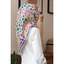 Vissona %100 Twill Ipek Kalpli Leopar Desenli Indigo - Pembe Renkli 90X90 Eşarp Dikim Şekli : El Dikişi