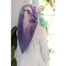 Vissona %100 Twill Ipek Duman Desenli Lila - Mor Renkli Renkli 90X90 Eşarp Dikim Şekli : El Dikişi