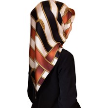Vissona %100 Twill Ipek Kemer Desenli Siyah - Taba Renkli 90X90 Eşarp Dikim Şekli : El Dikişi