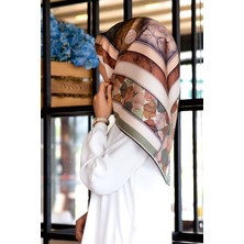 Vissona %100 Twill Ipek Mermer Efektrli Geometrik Desenli Haki - Bakır Renkli 90X90 Eşarp Dikim Şekli : El D