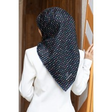 Vissona %100 Twill Ipek Çıtır Motif Desenli Siyah - Saks Renkli 90X90 Eşarp Dikim Şekli : El Dikişi