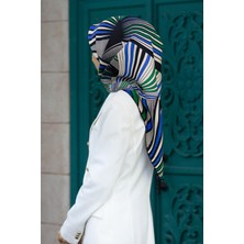 Vissona %100 Twill Ipek Okyanus Dalgası Desenli Saks - Zümrüt Yeşili Renkli 90X90 Eşarp Kenar Dikiş Şekli El