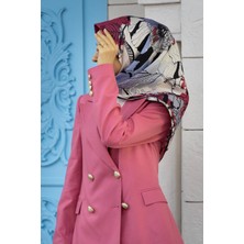 Vissona %100 Twill Ipek Yaprak Desenli Indigo - Bordo Renkli 90X90 Eşarp Dikim Şekli : El Dikişi