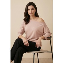 Şiir Aleg Kadın Kayık Yaka Dökümlü Rahat Kalıp Truvakar Kol Bluz & Top - Bej