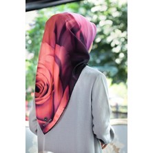 Vissona %100 Twill Ipek Gül Desenli Lila - Somon Renkli 90X90 Eşarp Dikim Şekli : El Dikişi