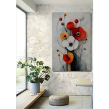Teona Ahşap Kırmızı ve Turuncu Gelinciklerin Modern Sanat Yağlı Boya Görünümlü Ahşap Dekoratif Tablosu