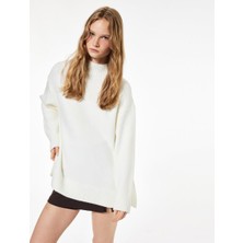 Koton Uzun Kollu Dik Yaka Yırtmaç Detaylı Oversize Triko Tunik  (Aw 25)