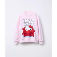 Magu Kız Çocuk Pamuklu Pudra Karakter Baskılı Sweatshirt - Bisiklet Yaka Uzun Kollu Günlük Üst