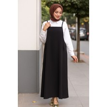 Kadın Siyah Ayarlanabilir Askılı Jile Elbise