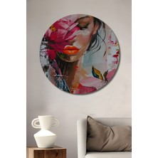 Teona Ahşap Canlı Dudaklar Çiçek Desenli Modern Sanat Ahşap Dekoratif Tablo Yuvarlak Duvar Tablosu
