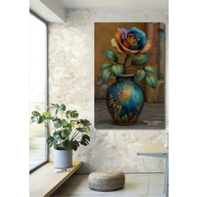 Teona Ahşap Gökkuşağı Gülü Vazo Yağlı Boya Görünümlü Dekoratif Ahşap Ev,antre,salon,ofis,mutfak Tablo