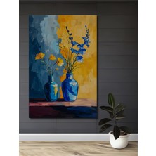 Teona Ahşap Sarı ve Mavi Vazoların Cümbüşü Yağlı Boya Görünümlü Ahşap Dekoratif Ev,antre,salon,ofis,mutfak Tablo