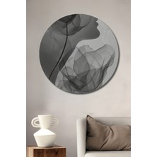 Teona Ahşap Kadın Profili ve Gelincik Çiçekleri Gri Tonlu Soyut Sanat Ahşap Dekoratif Tablo Yuvarlak Duvar Tablosu