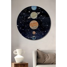 Teona Ahşap Görseldeki Gezegenlerin Sulu Boya Görünümlü Ahşap Dekoratif Tablosu Yuvarlak Duvar Tablosu