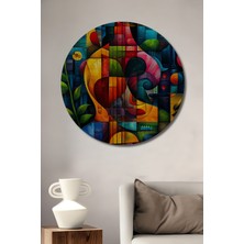 Teona Ahşap Soyut Renk Cümbüşü Yağlı Boya Görünümlü Ahşap Dekoratif Tablo Yuvarlak Duvar Tablosu