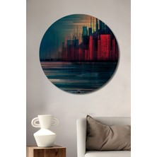 Teona Ahşap Soyut Şehir Manzarası Yağlı Boya Görünümlü Ahşap Dekoratif Tablo Yuvarlak Duvar Tablosu